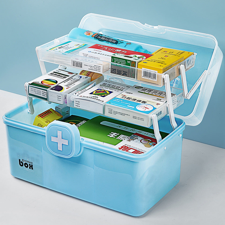 Size L 3-Layer Large Medicine Storage Case Portable Plastic First Aid Box with Lid, 33.5x19x23cm Size L 3-Layer Large Medicine Storage Case Portable Plastic First Aid Box with Lid, 33.5x19x23cm